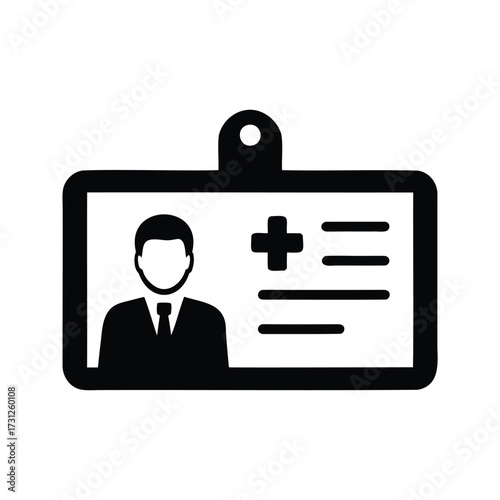 Professional medical staff identification badge card with personal profile illustration, medical id card silhouette vector illustration