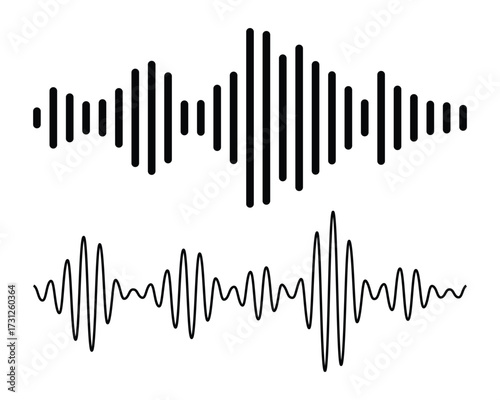 Vector set of sound waves icons. Audio waves icon, radio waves. Voice message icons. Interface design.