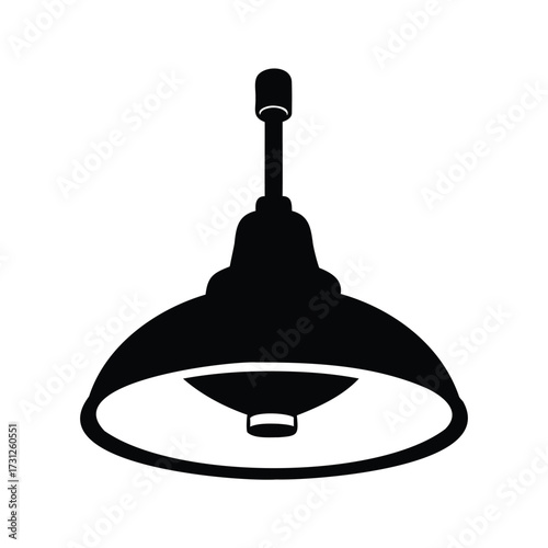 Black and White Illustration of an Industrial Style Pendant Light Fixture, operating room lamp silhouette vector illustration