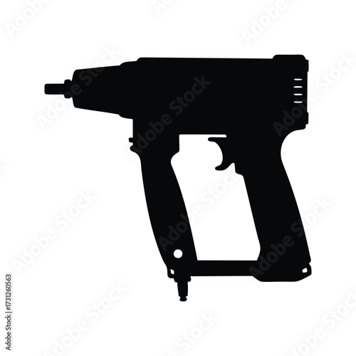 Silhouette of a nail gun power tool, showing trigger and handle details, nail gun silhouette vector illustration