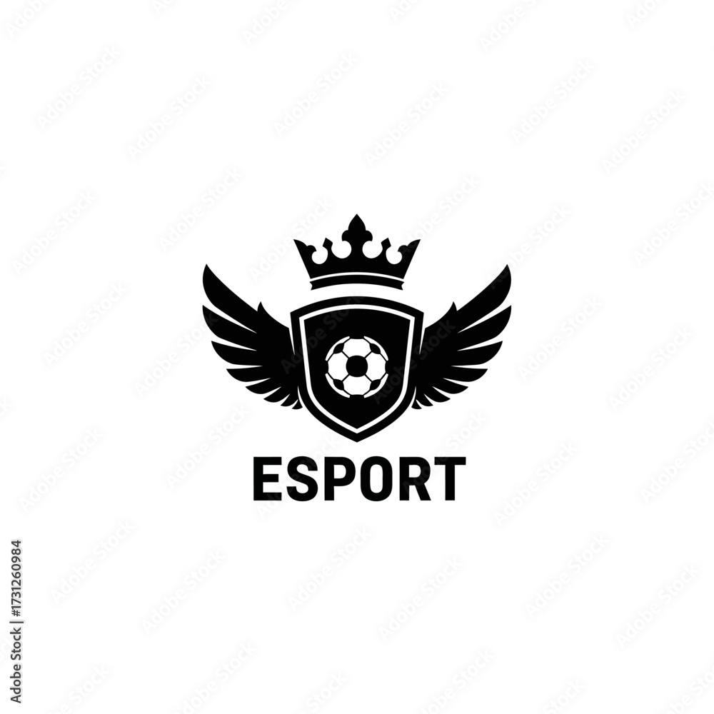 Fototapeta premium Esports Shield Logo with Crown and Wings