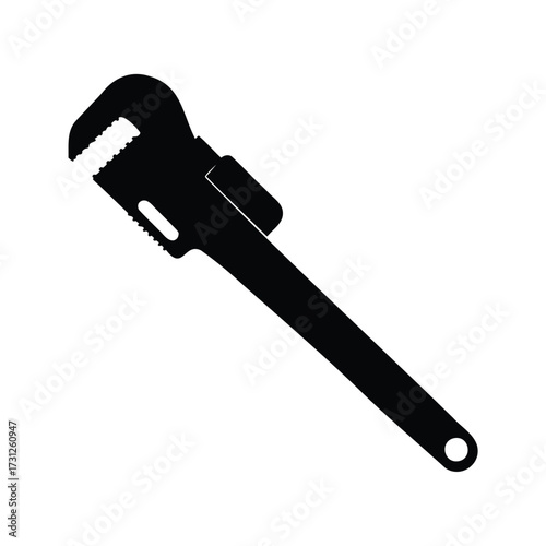 Silhouette of a pipe wrench used for plumbing and various mechanical tasks, pipe wrench silhouette vector illustration