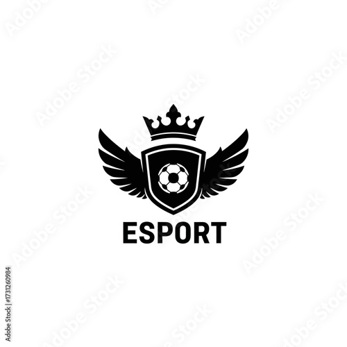 Esports Shield Logo with Crown and Wings