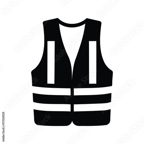 Safety vest icon with reflective stripes representing worker safety and visibility, safety vest silhouette vector illustration