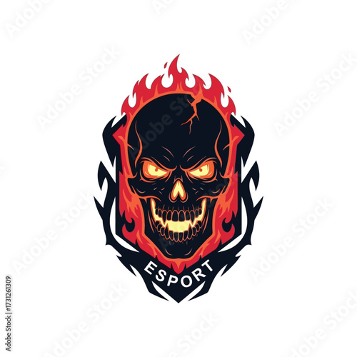 Fiery Skull E-Sport Logo Design with Flames