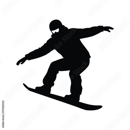Silhouette of a snowboarder performing a trick on a white background., snowboarding silhouette vector illustration
