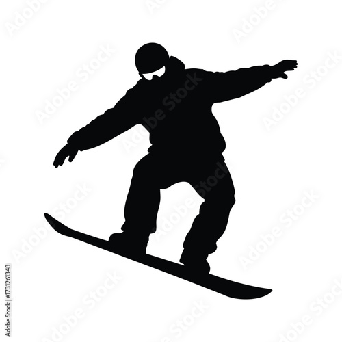 Silhouette of a snowboarder performing a trick, isolated on a white background, snowboarding silhouette vector illustration
