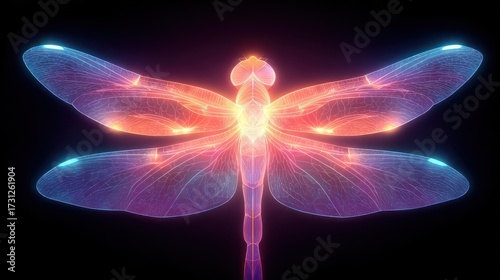 Vibrant dragonfly illustration against black background for digital use