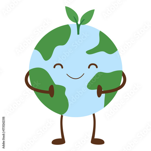 Earth mascot hugging a growing plant, symbolizing care and sustainability, ideal for gardening, eco-living, or green initiatives.
