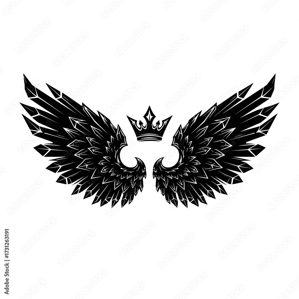 Obraz premium Black Wings with Crown Graphic Design