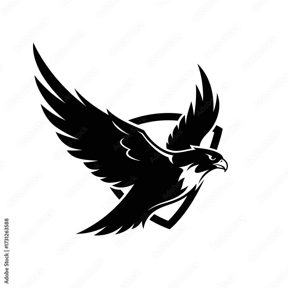 Obraz premium Striking Black Falcon in Flight with Geometric Emblem