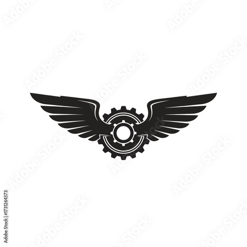 Black Gear with Wings Logo Design