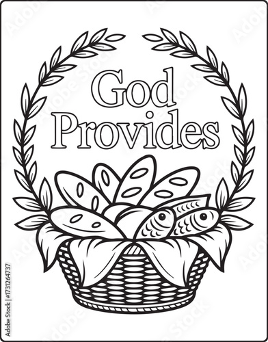 Christian bible verse coloring page with quote god provides and beautiful decoration black line art vector illustration outline coloring book design for kids and adults