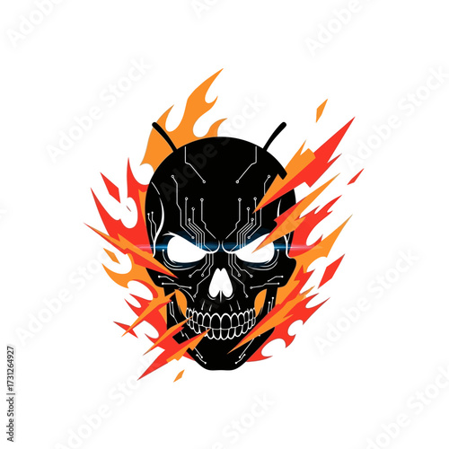 Fiery Cyber Skull Logo Design