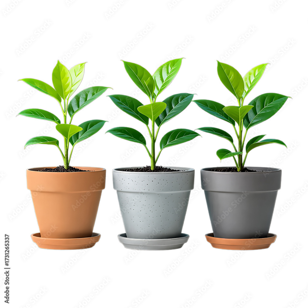 Fototapeta premium Green Leafy Plant in Terracotta Pot on Transparent Background, 3D Realism Graphic for Web Design