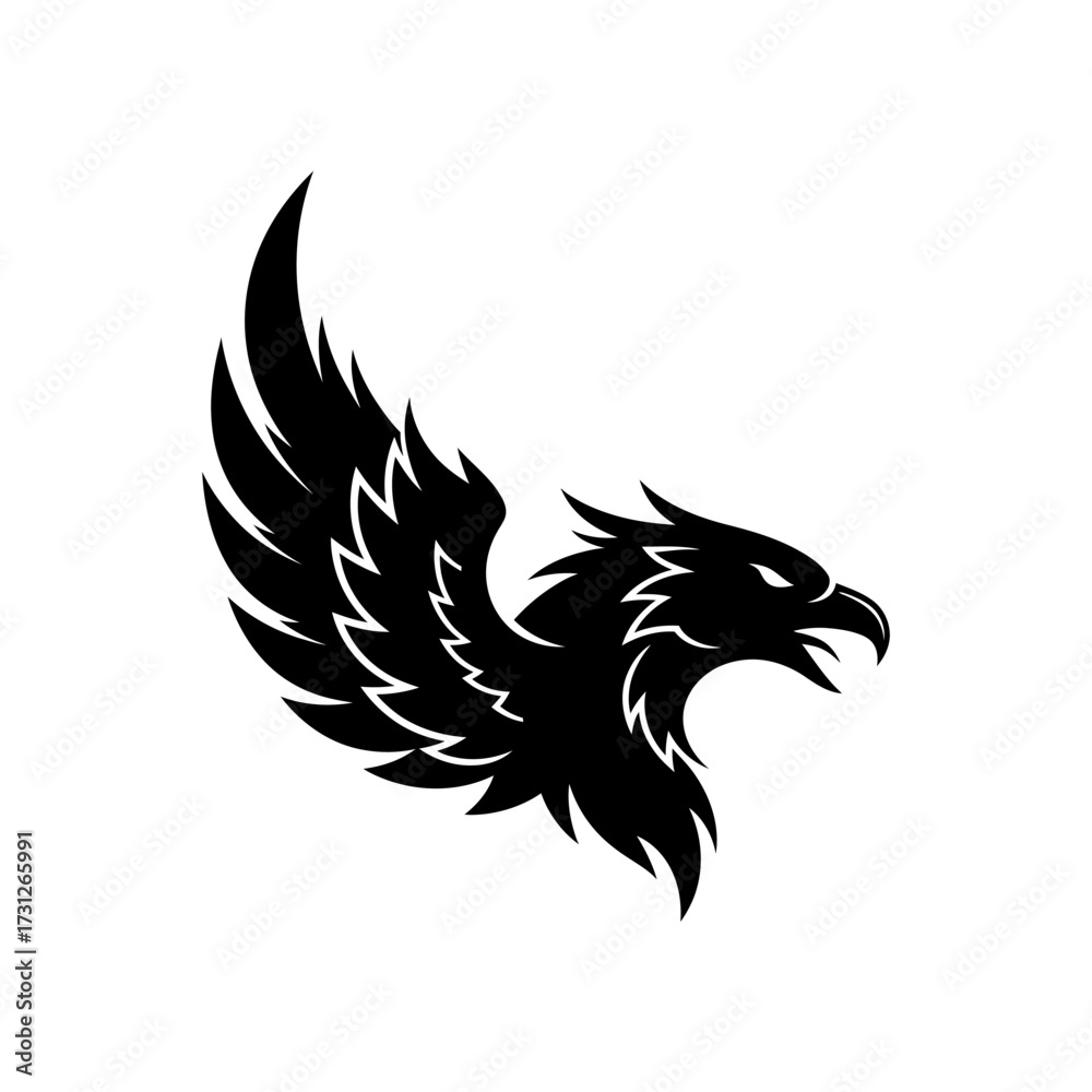 Obraz premium Stylized Black Eagle with Spread Wings, Sharp Beak, and Fierce Gaze