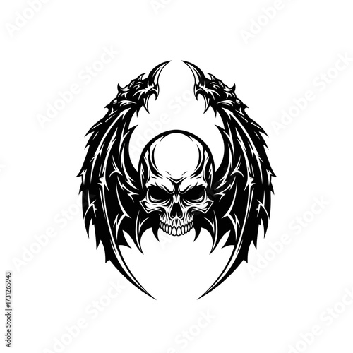Skull with Tribal Wings Graphic Design