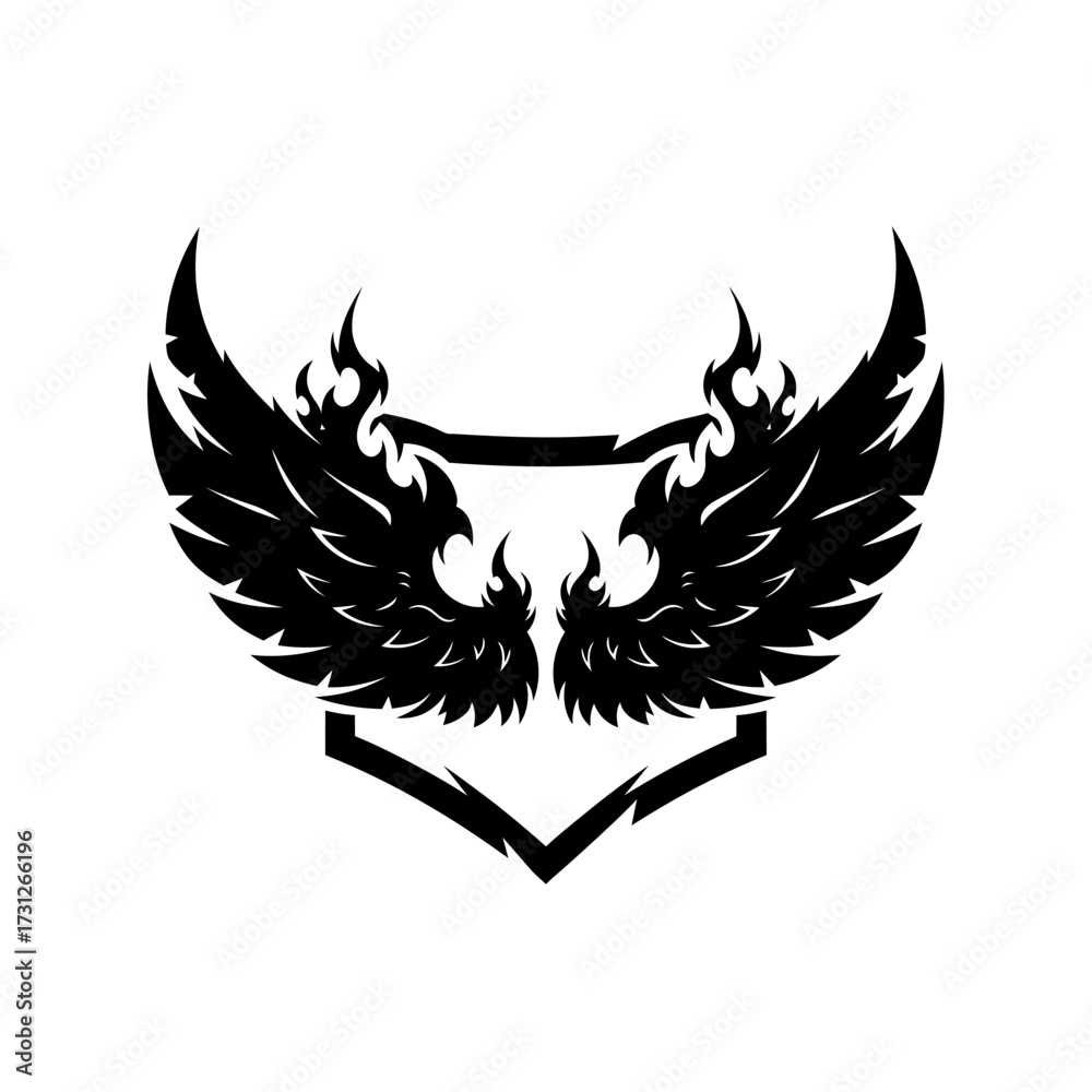 Fototapeta premium Stylized Winged Shield Emblem in Black and White