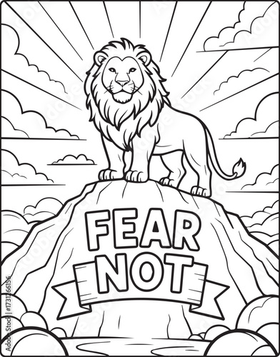 Christian bible verse coloring page with quote fear not and beautiful decoration black line art vector illustration outline coloring book design for kids and adults