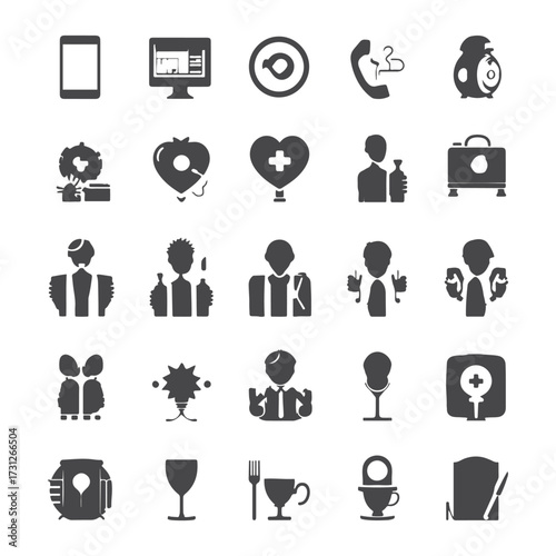 Seniors Solid Icons Aging Society Concept Stock Vector