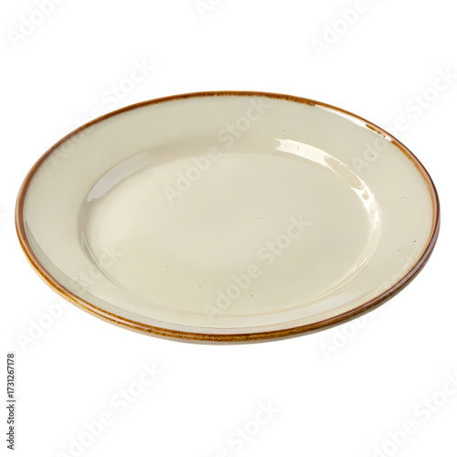 Cream-Colored Ceramic Plate with Rustic Brown Rim: Perfect for Food Photography and Table Settings