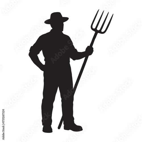 Farmer silhouette holding pitchfork agricultural rural occupation classic icon