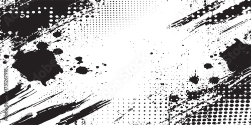 Black grunge ink splatter paint drop texture pattern background illustration vector