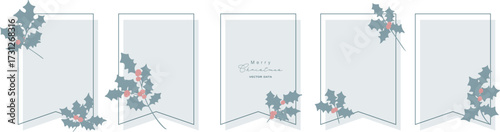 ベクタータッチのヒイラギクリスマスフレーム。クリスマスのベクターフレーム。松ぼっくりとヒイラギ。Vector-style holly Christmas frame. Christmas vector frame. 