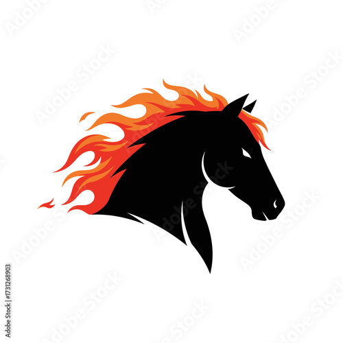 Fiery Horse Head Silhouette Logo Design