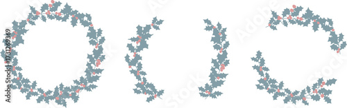 クリスマスのベクターイラストカード。12月のクリスマスポストカード。ヒイラギのクリスマス背景。Christmas Vector Illustration Card. December Christmas Postcard. Holly Christmas Background.