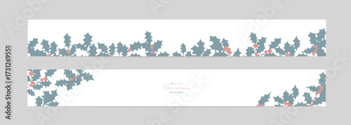 クリスマスのベクターイラストカード。12月のクリスマスポストカード。ヒイラギのクリスマス背景。Christmas Vector Illustration Card. December Christmas Postcard. Holly Christmas Background.