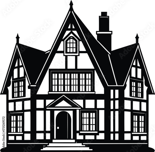 Εκτύπωση καμβά Elegant tudor style house, featuring classic architectural elements and a timele