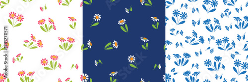 Wallpaper Mural Colorful daisy seamless pattern set. Pastel, dark, and monochrome. Torontodigital.ca