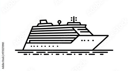 Line art illustration of a cruise ship at sea (1)