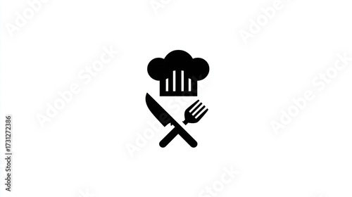 Chef's hat, knife, and fork crossed; culinary icon