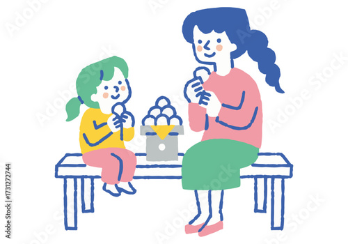 Mother and Daughter Munching on Rice Dumplings Under the Moonlit Night
