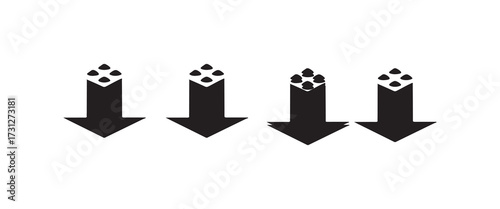 Downward arrows with four dots above pointing downwards direction concept icon