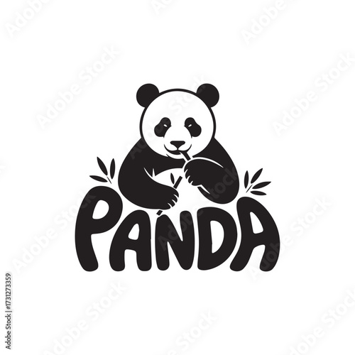 Simple and minimal panda vector silhouette with text for t-shirt, logo and more designs