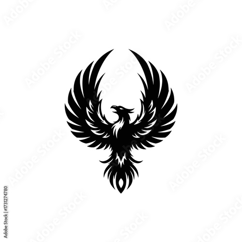 Black Phoenix with Outspread Wings Silhouette