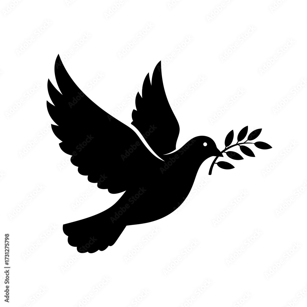 Obraz premium Black Silhouette of a Dove Carrying an Olive Branch