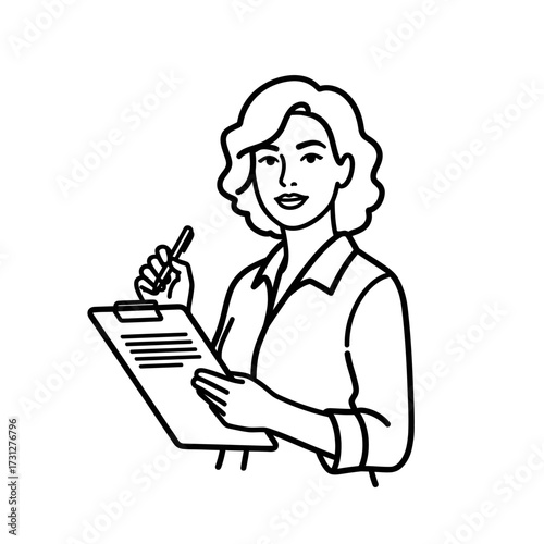Woman Taking Notes on Clipboard
