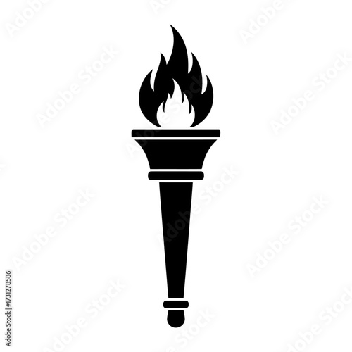 Silhouette of a Classic Torch with Burning Flames
