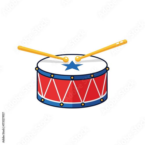 Cartoon Red Drum with Blue Trim and Yellow Sticks