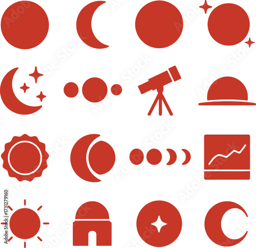Blood Moon 16 Solid Color Icon Set Collection on White Background