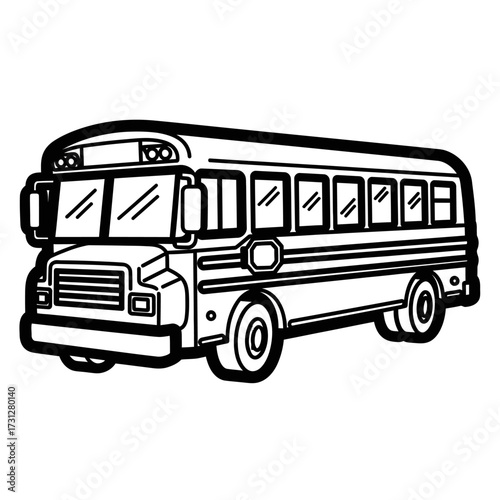 Black and White School Bus Outline Drawing