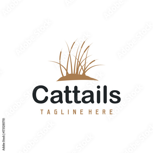 Grass river plant cattails logo, design with simple art concept, natural plant symbol, illustration, template, icon