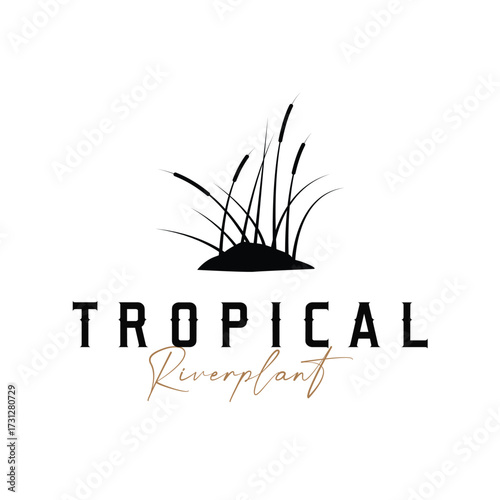 Grass river plant cattails logo, design with simple art concept, natural plant symbol, illustration, template, icon