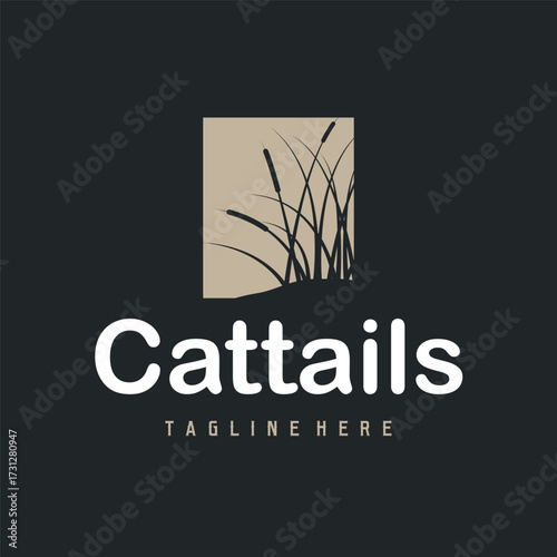 Grass river plant cattails logo, design with simple art concept, natural plant symbol, illustration, template, icon