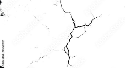 Black and white grunge crack texture. Abstract monochrome background pattern of noise and grain. Crack wall.