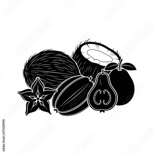 Tropical Fruit Collection Silhouette Design